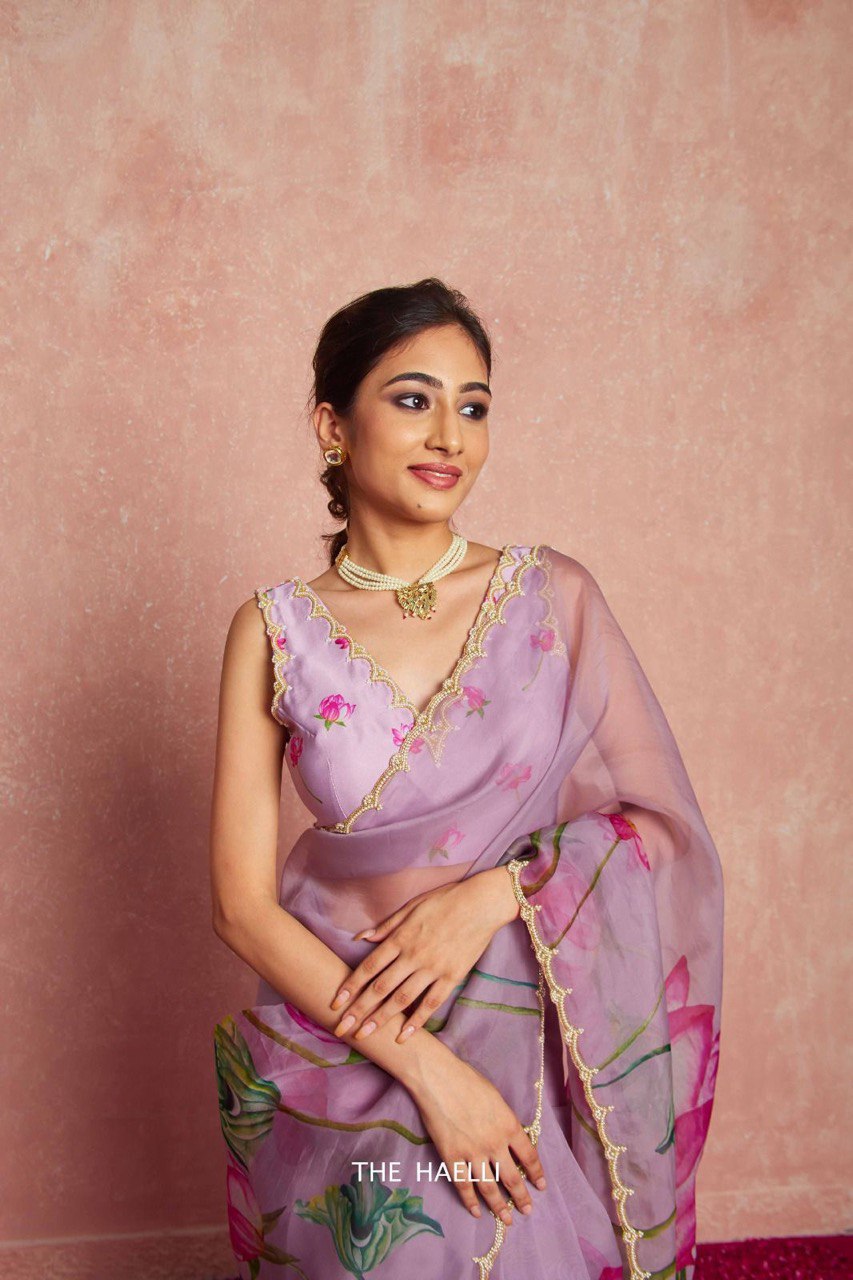 Hetu Onion Pink Organza Silk Saree