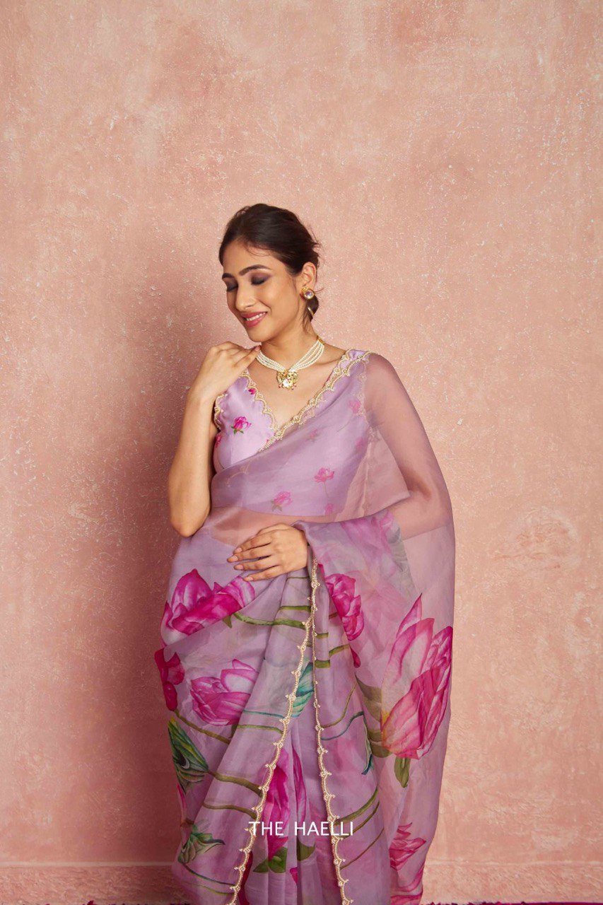 Hetu Onion Pink Organza Silk Saree