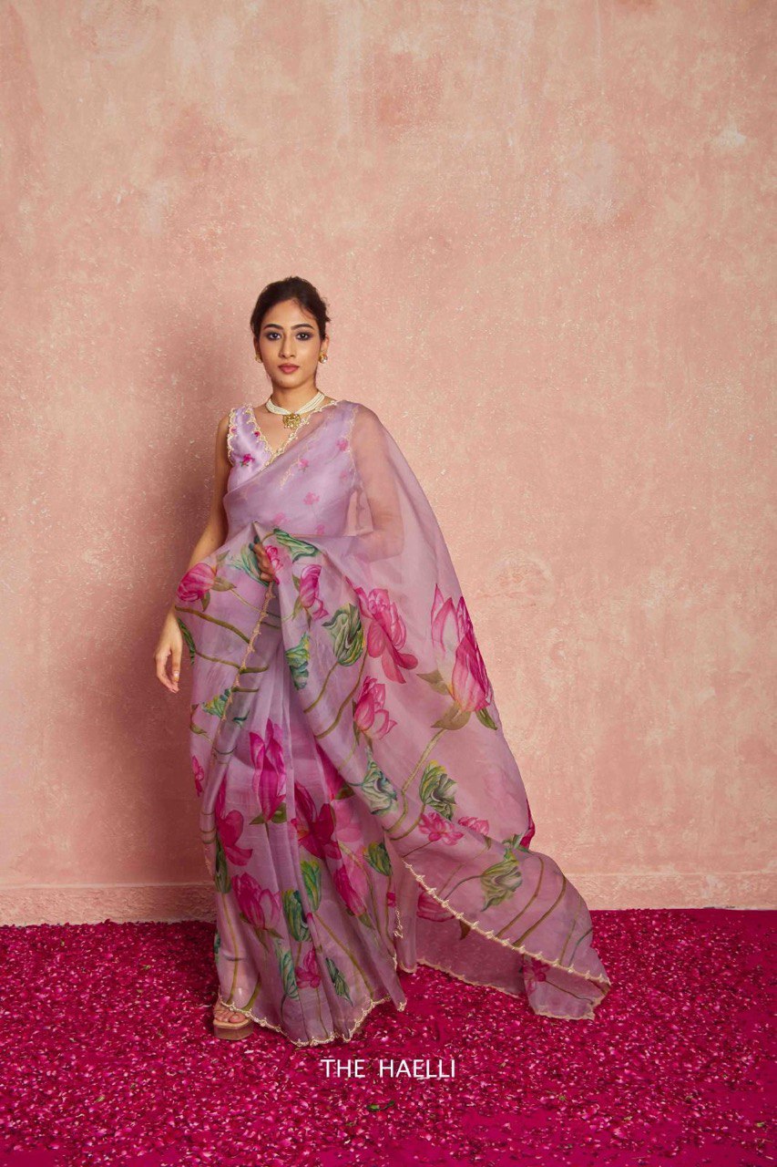 Hetu Onion Pink Organza Silk Saree