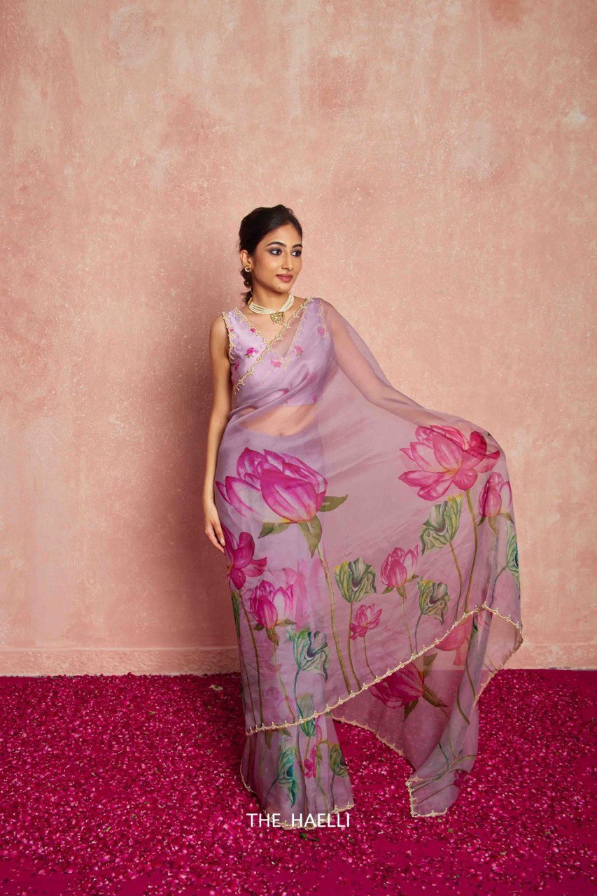 Hetu Onion Pink Organza Silk Saree