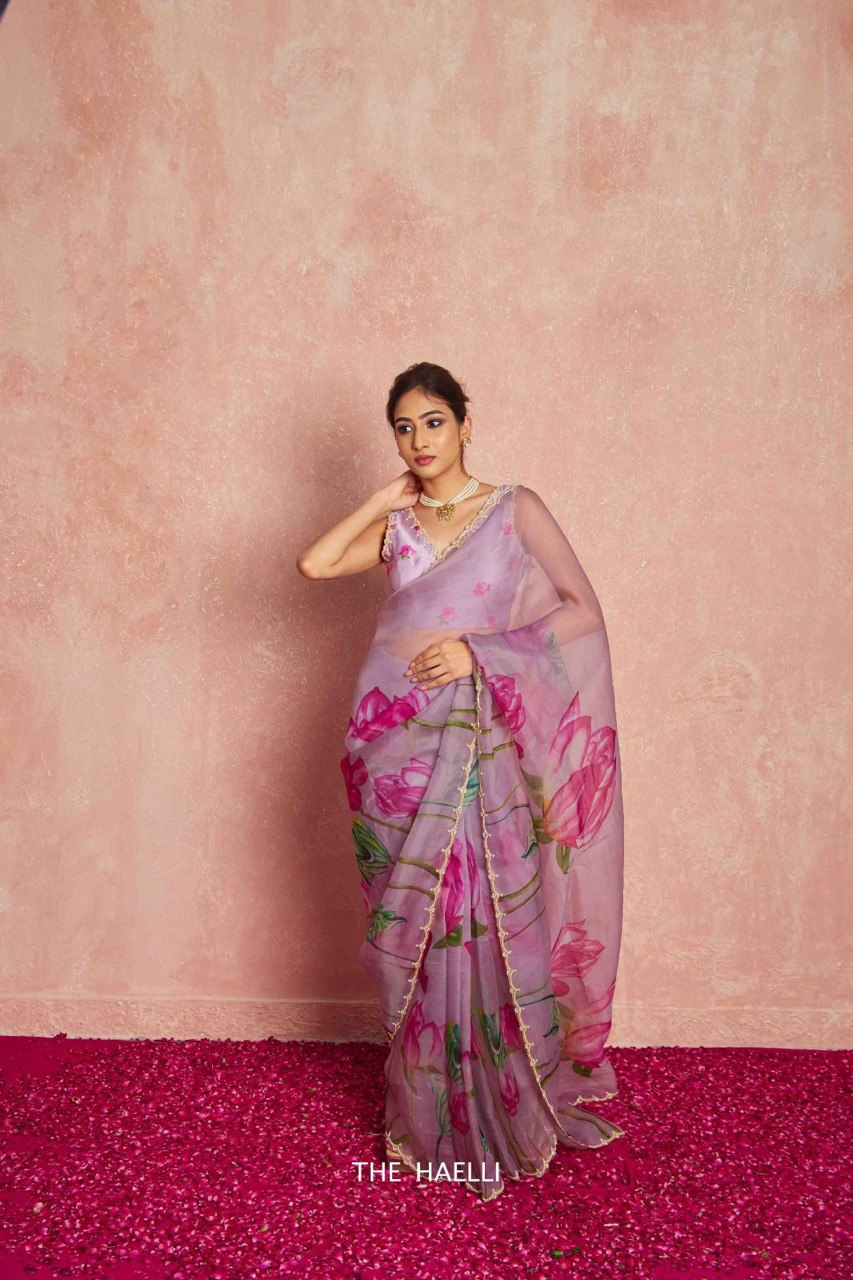 Hetu Onion Pink Organza Silk Saree