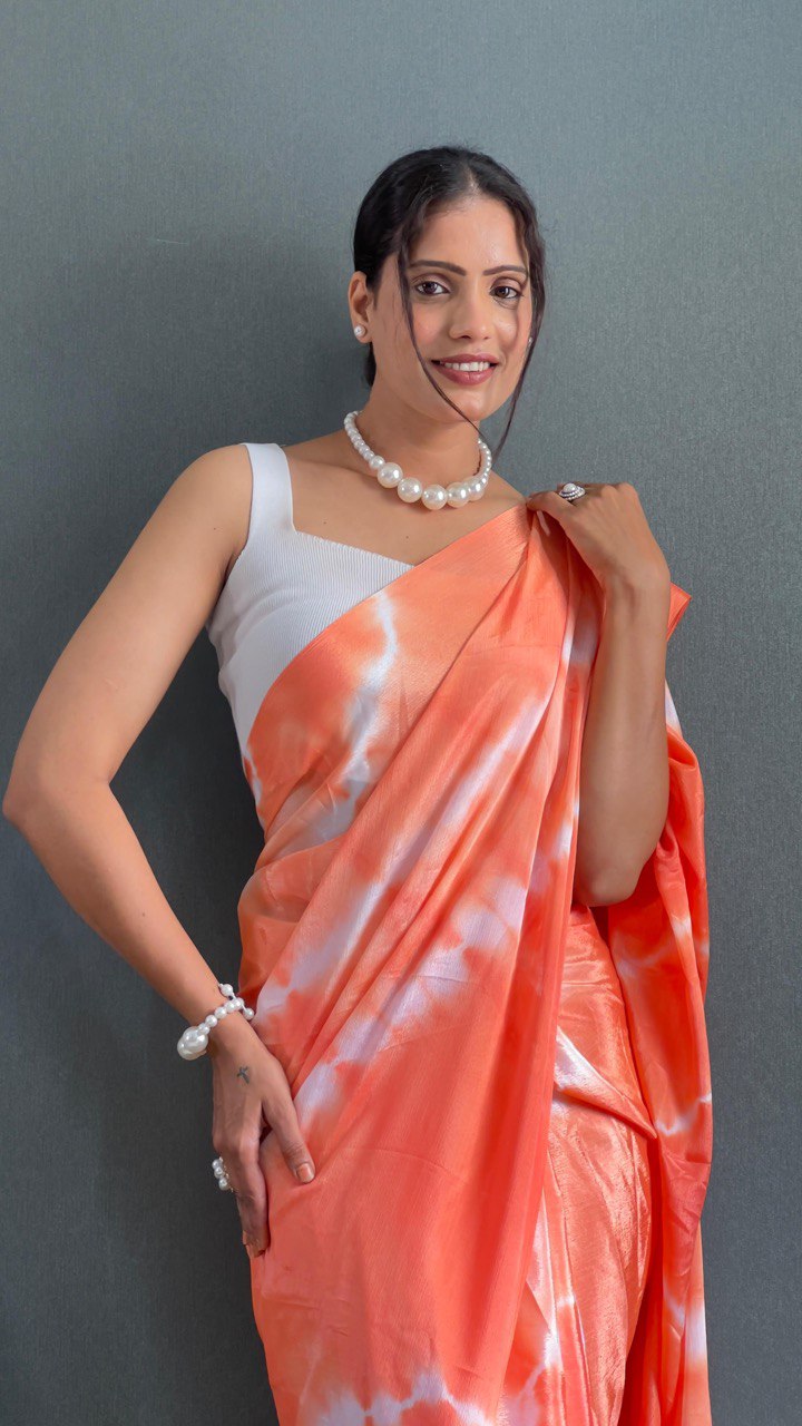 Sara 1 Min Ready To Wear Saree Laheriya Print Saree