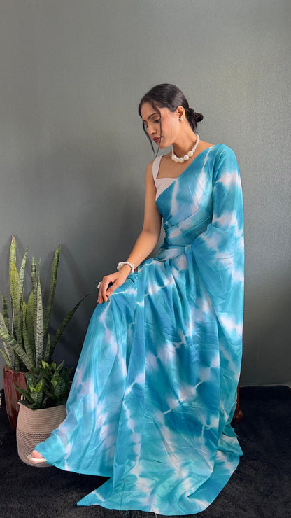 Sara 1 Min Ready To Wear Saree Laheriya Print Saree