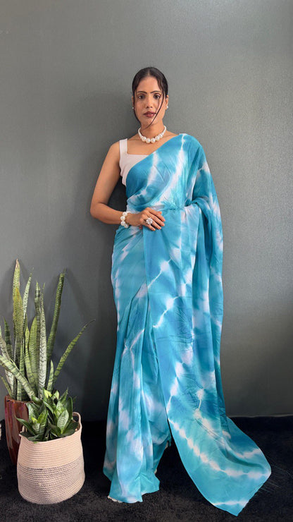 Sara 1 Min Ready To Wear Saree Laheriya Print Saree