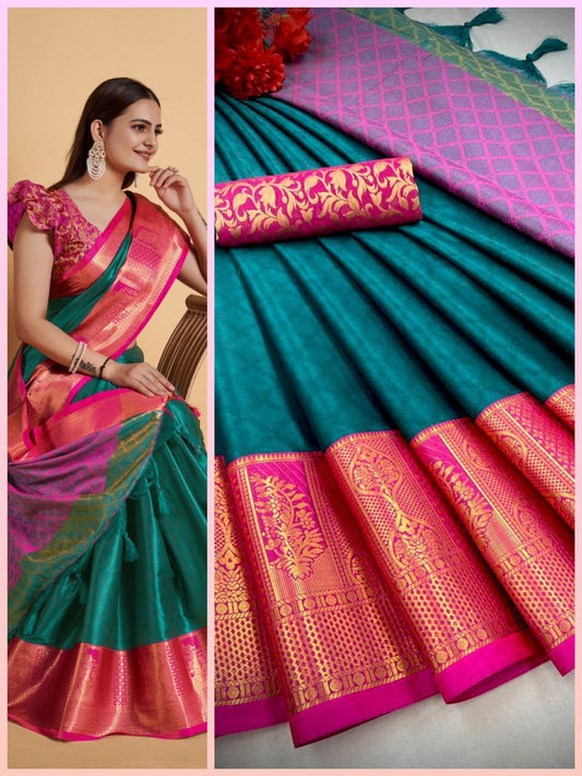 Tisha Rama Pink Cotton Silk Saree