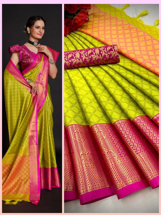 Tisha Lemon Pink Cotton Silk Saree