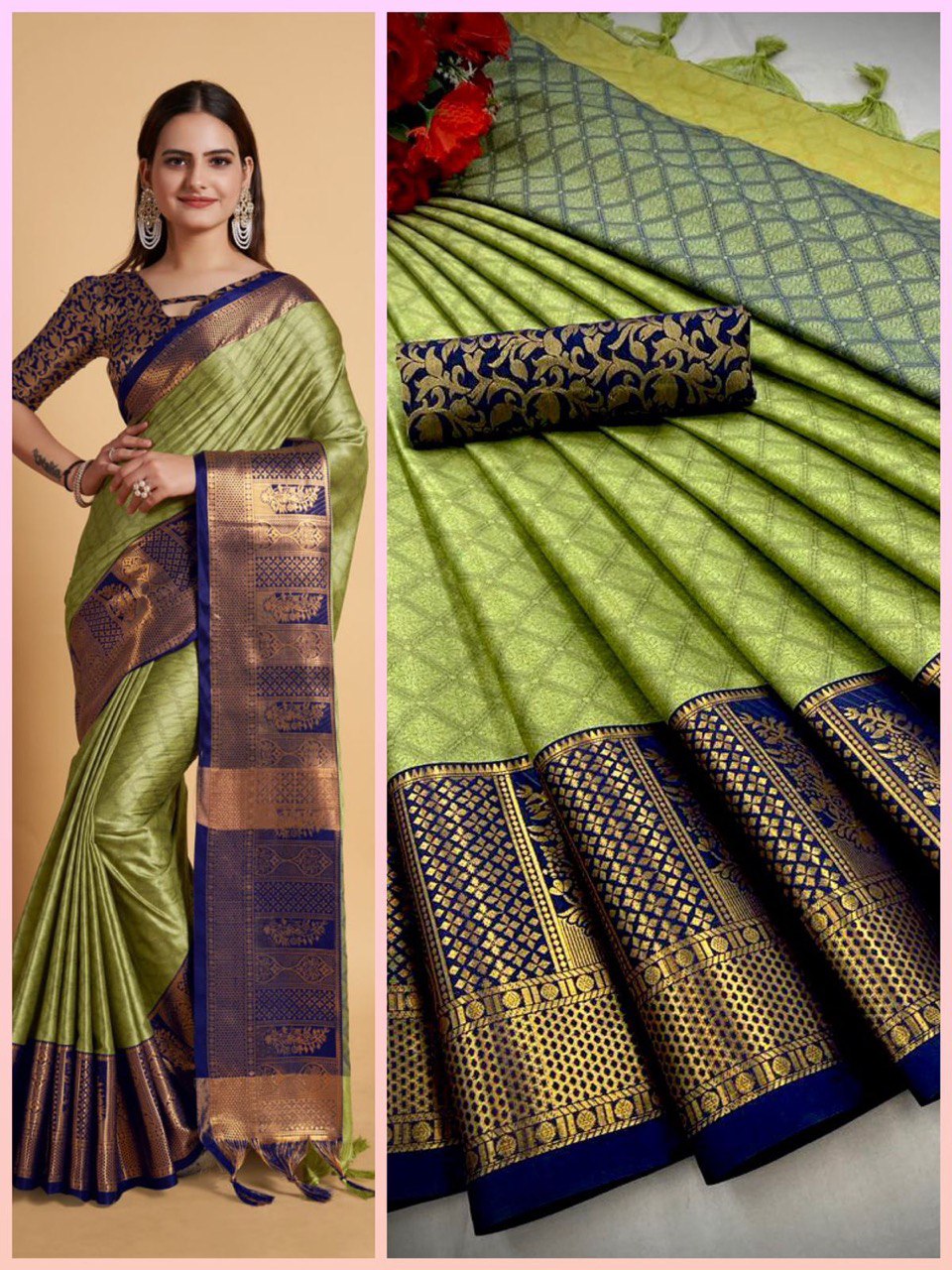 Tisha Pista Blue Cotton Silk Saree