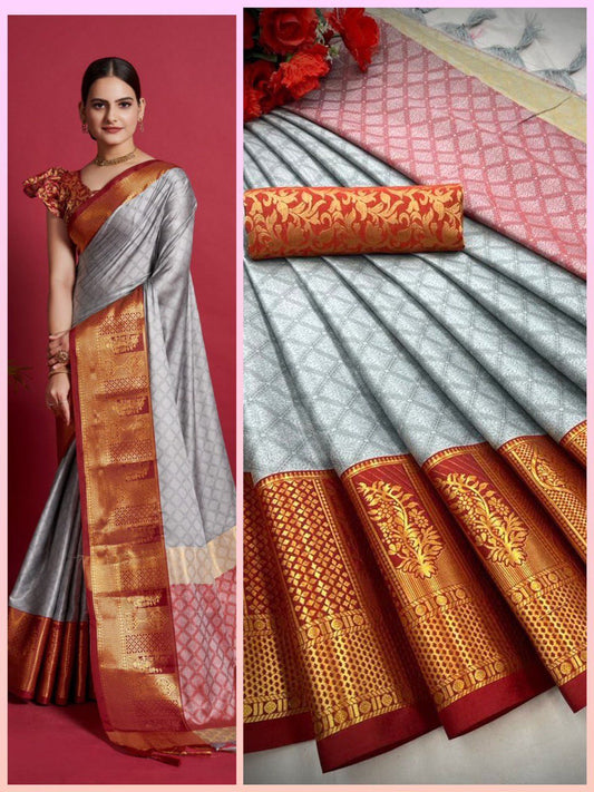 Tisha Grey Cotton Silk Saree