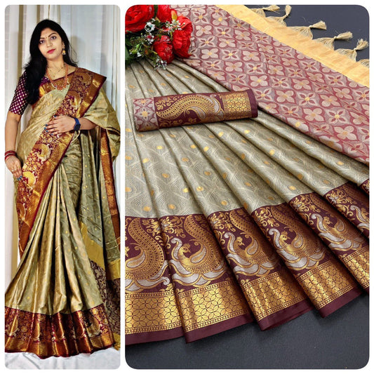 Arvi Beige Cotton Silk Saree