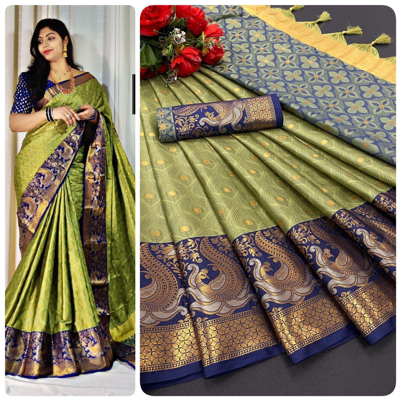 Arvi Pista Cotton Silk Saree