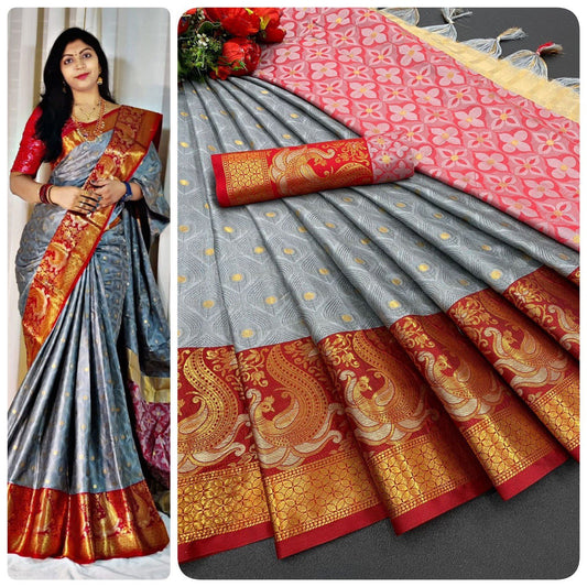 Arvi Grey Cotton Silk Saree