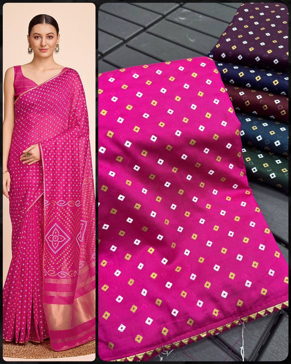 Designer Reeva Pink Bandhej Printed Silk Saree