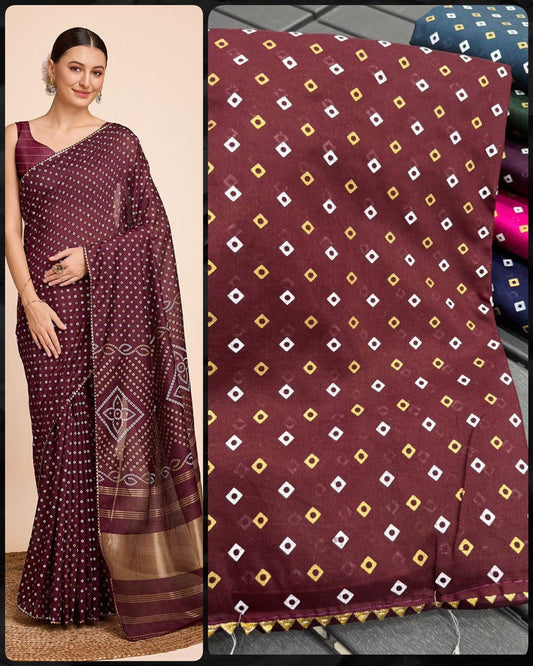 Designer Reeva Maroon Bandhej Printed Silk Saree