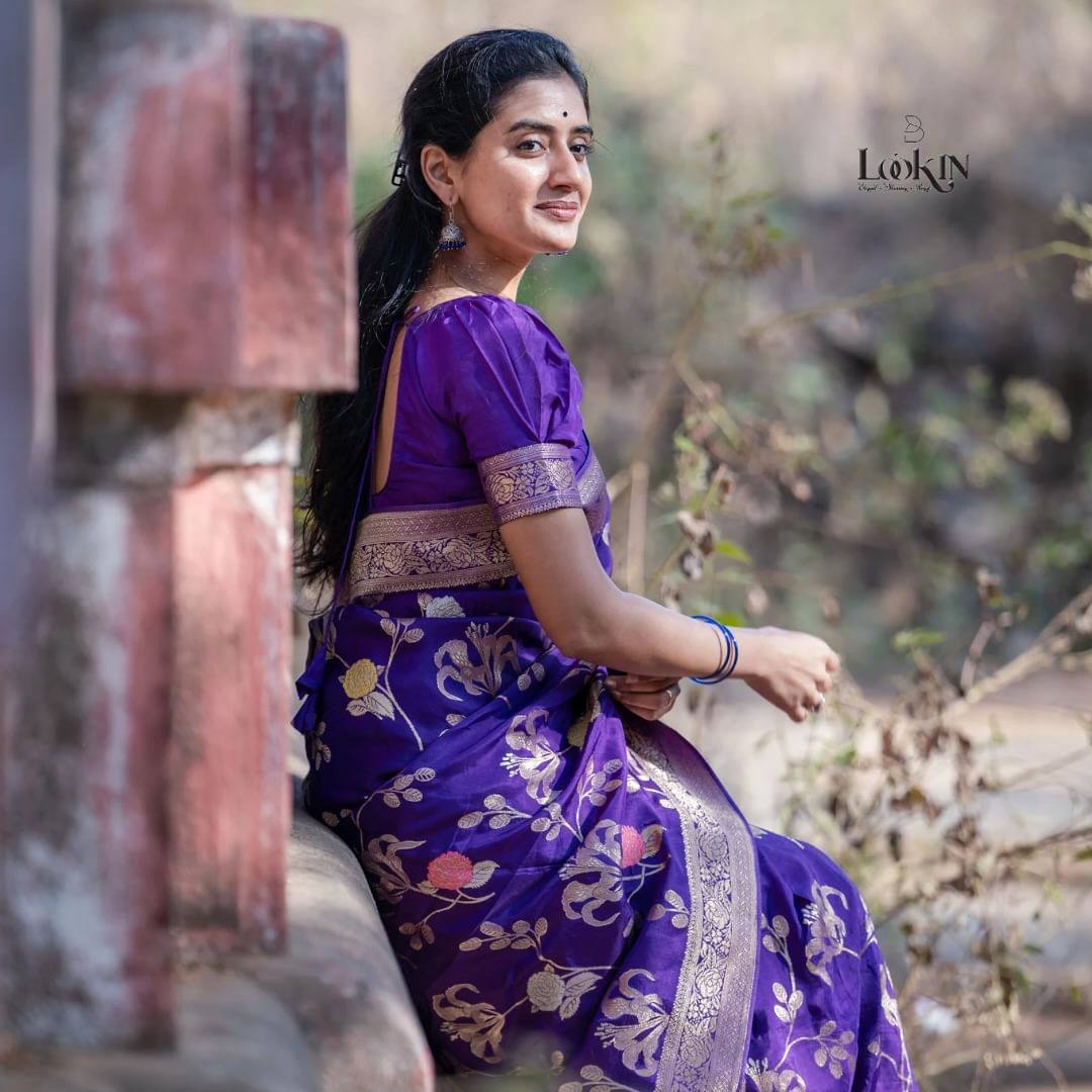 Majestic Violet Blossom Soft Litchi Silk Saree Silk Saree