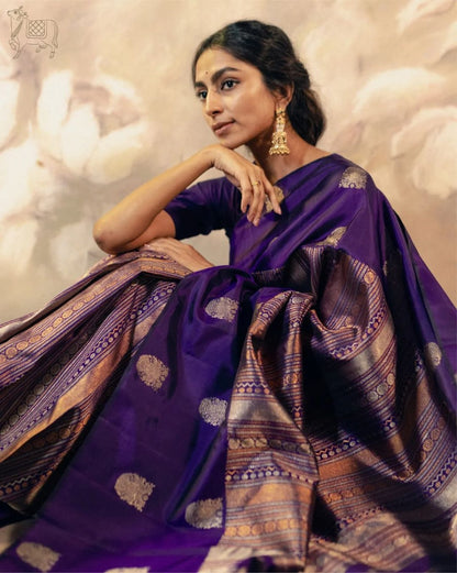 Priya Royal Violet Bloom Soft Banarasi Silk Saree WIth Fabulouse Blouse