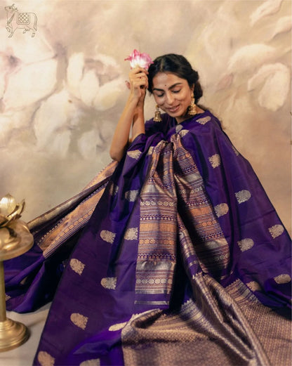 Priya Royal Violet Bloom Soft Banarasi Silk Saree WIth Fabulouse Blouse