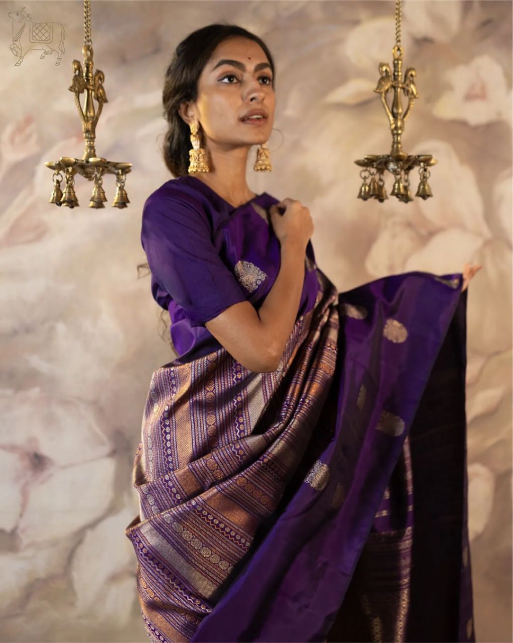 Priya Royal Violet Bloom Soft Banarasi Silk Saree WIth Fabulouse Blouse