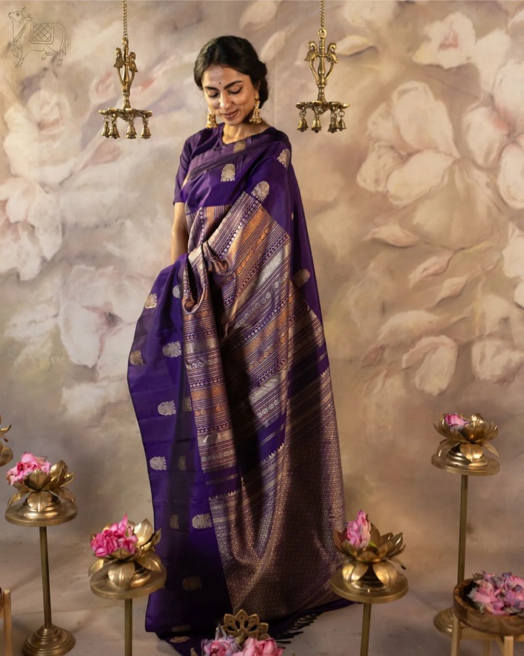 Priya Royal Violet Bloom Soft Banarasi Silk Saree WIth Fabulouse Blouse