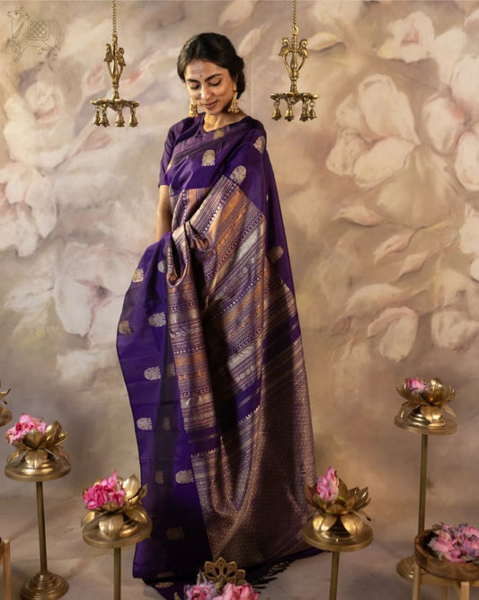 Priya Royal Violet Bloom Soft Banarasi Silk Saree WIth Fabulouse Blouse