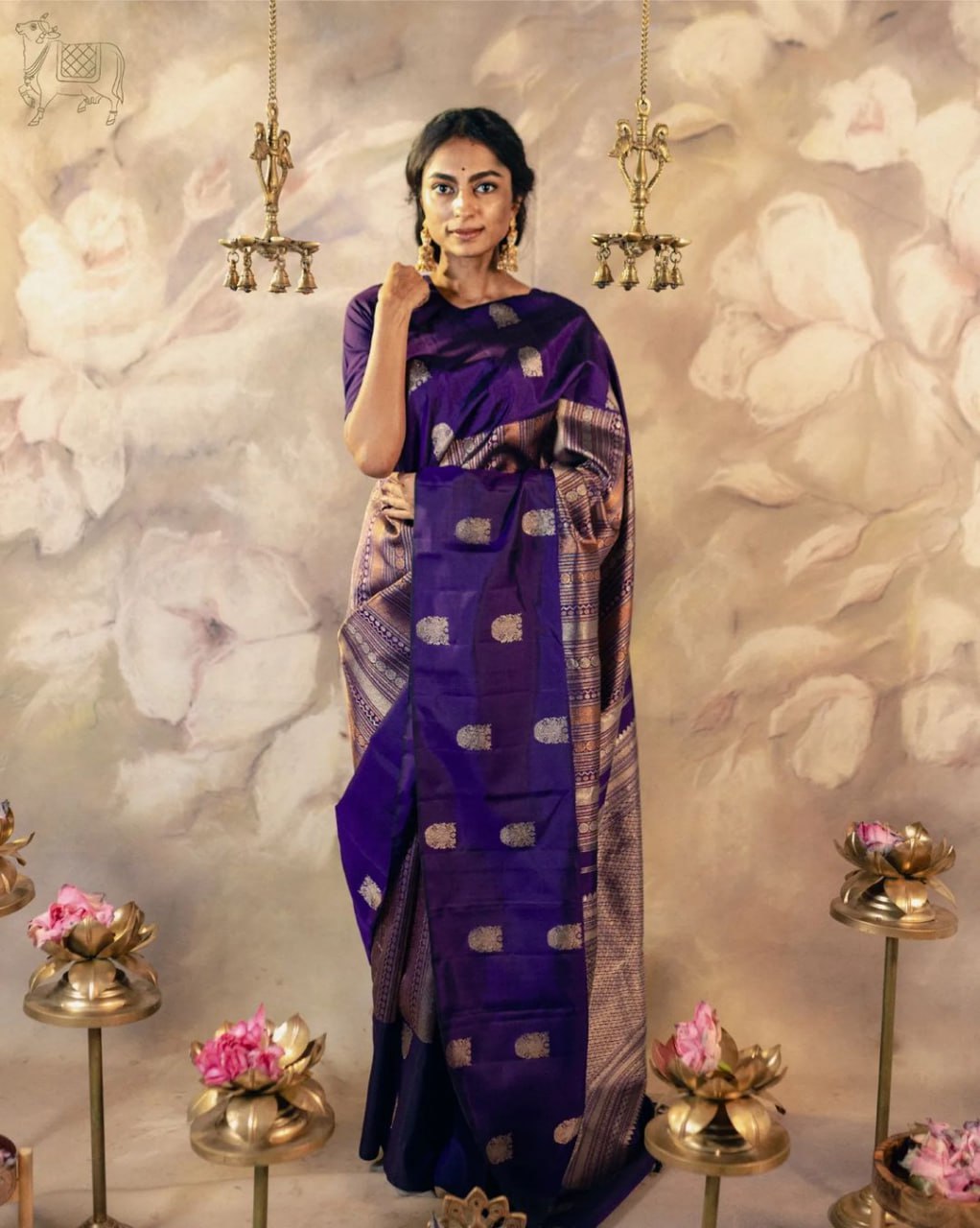 Priya Royal Violet Bloom Soft Banarasi Silk Saree WIth Fabulouse Blouse