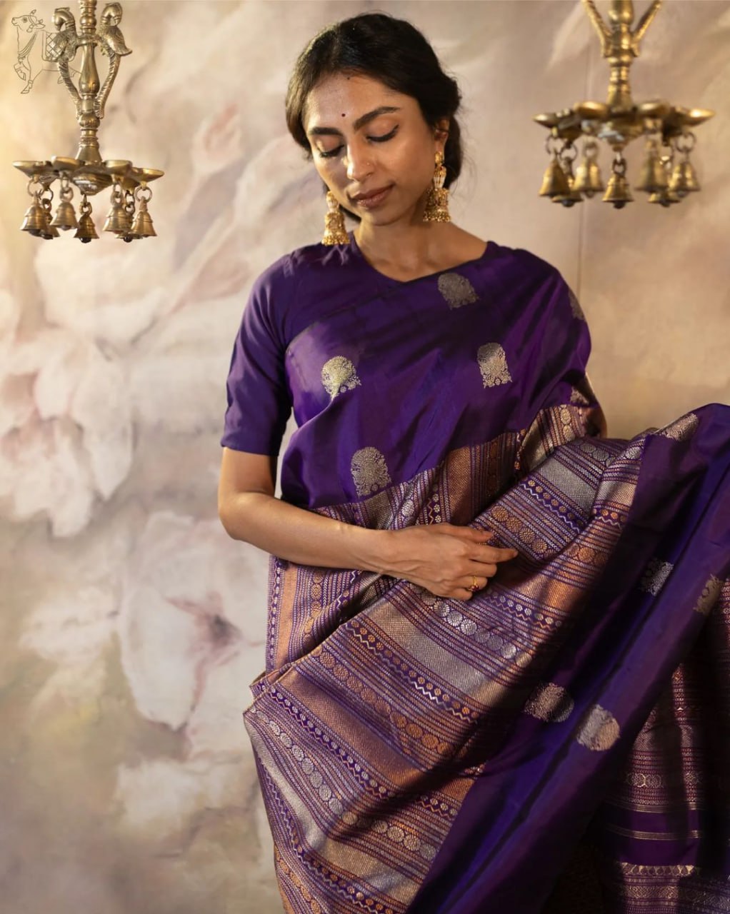 Priya Royal Violet Bloom Soft Banarasi Silk Saree WIth Fabulouse Blouse