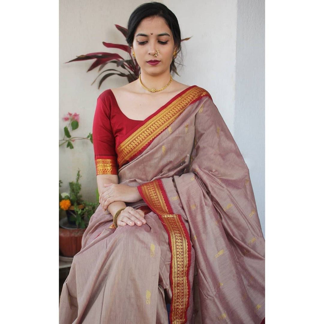 Tabu Mist Soft Banarasi Silk Saree WIth Fabulouse Blouse