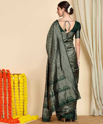 Emerald Heritage Elegance Soft Banarasi Silk Saree WIth Fabulouse Blouse