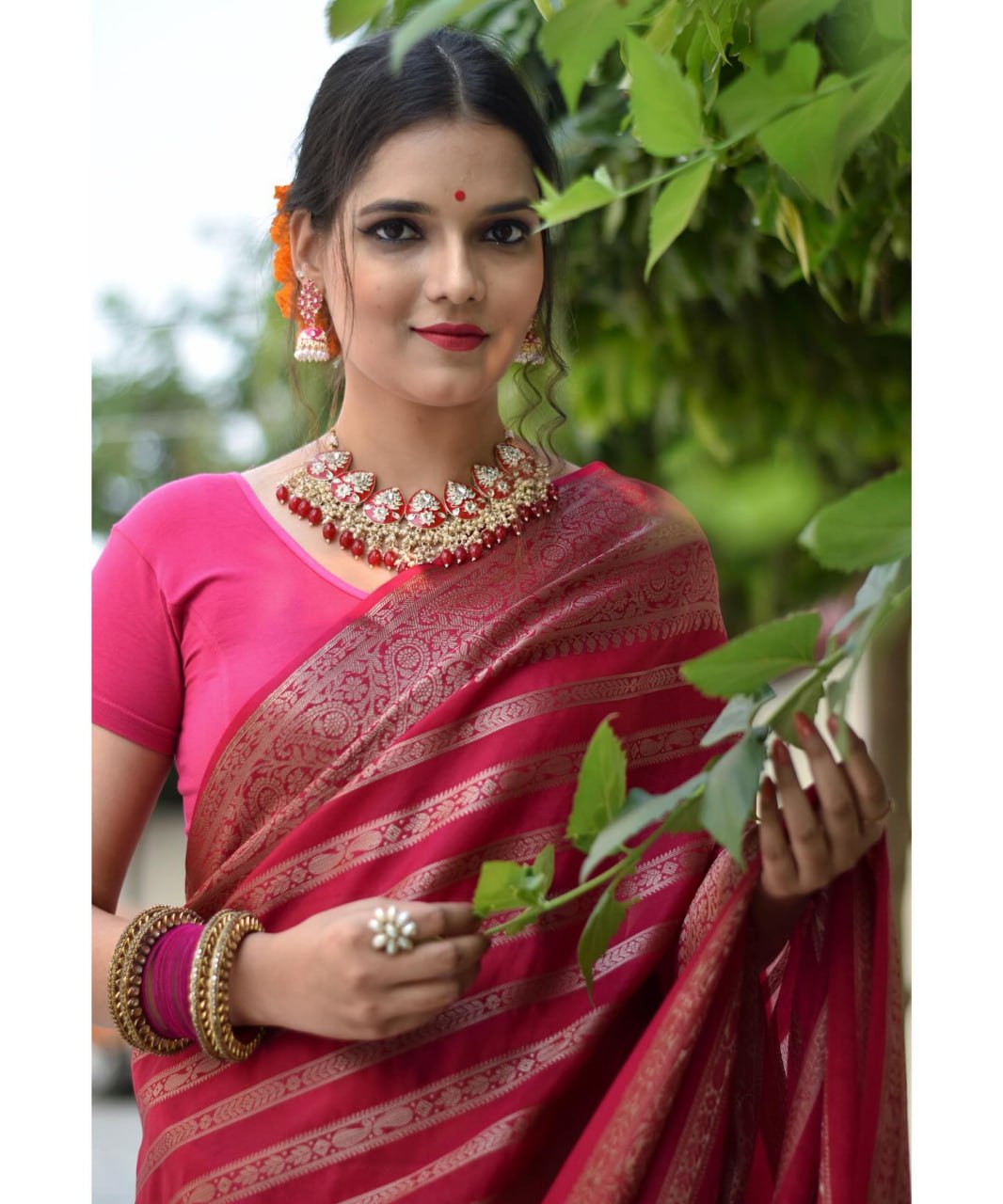 Crimson Regal Aura Soft Banarasi Silk Saree WIth Fabulouse Blouse