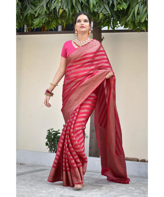 Crimson Regal Aura Soft Banarasi Silk Saree WIth Fabulouse Blouse