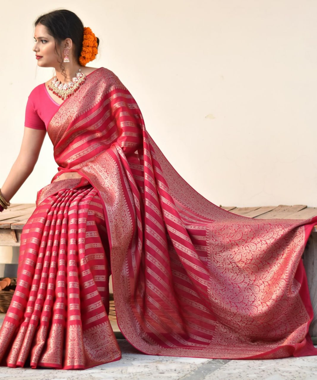 Crimson Regal Aura Soft Banarasi Silk Saree WIth Fabulouse Blouse