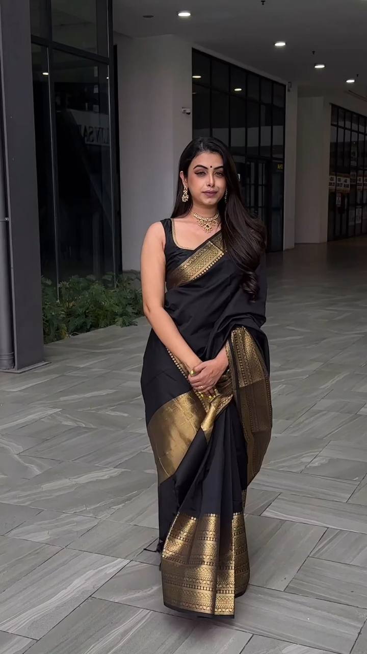 Urban Regal Black Soft Litchi Silk Saree Silk Saree