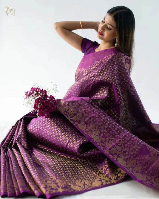 Lavender Grace Symphony Soft Banarasi Silk Saree WIth Fabulouse Blouse