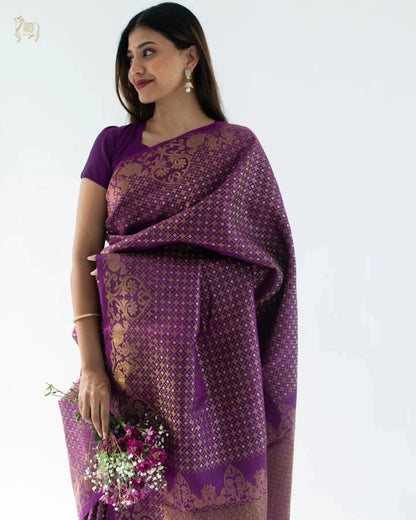 Lavender Grace Symphony Soft Banarasi Silk Saree WIth Fabulouse Blouse