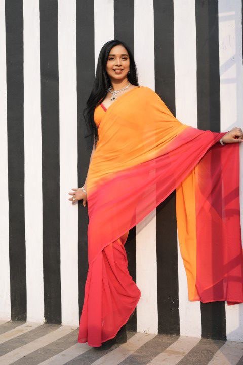 Riya Orange 1-Minute Ready To Wear Soft Silk Saree