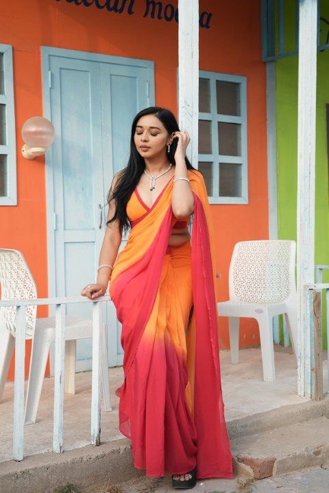 Riya Orange 1-Minute Ready To Wear Soft Silk Saree