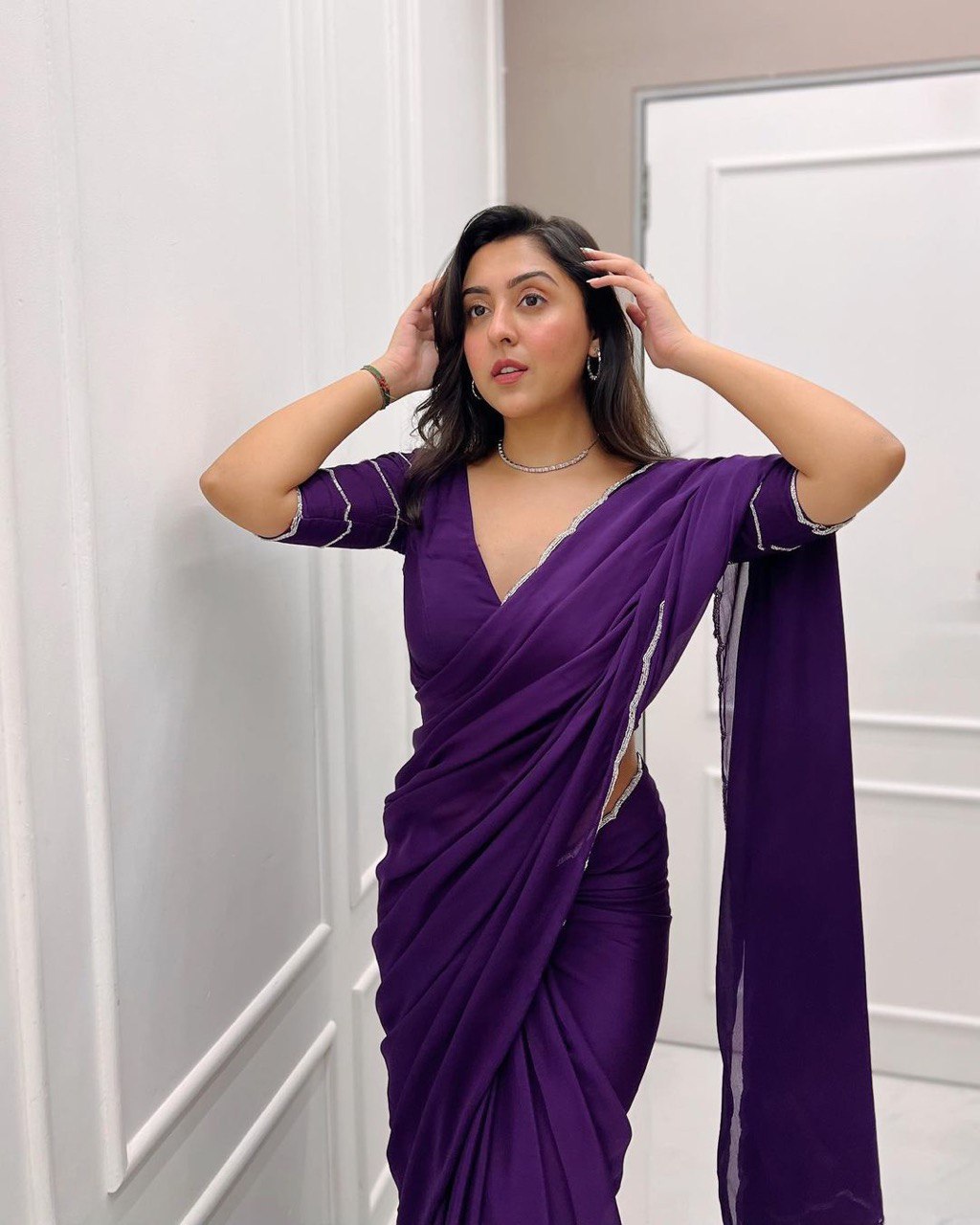 Reva Purple Designer Georgette Silk Saree With Blouse