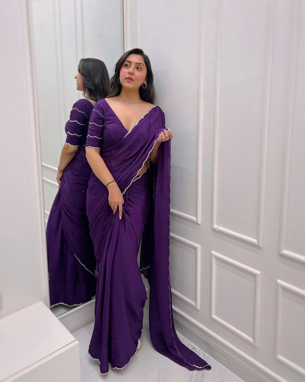 Reva Purple Designer Georgette Silk Saree With Blouse