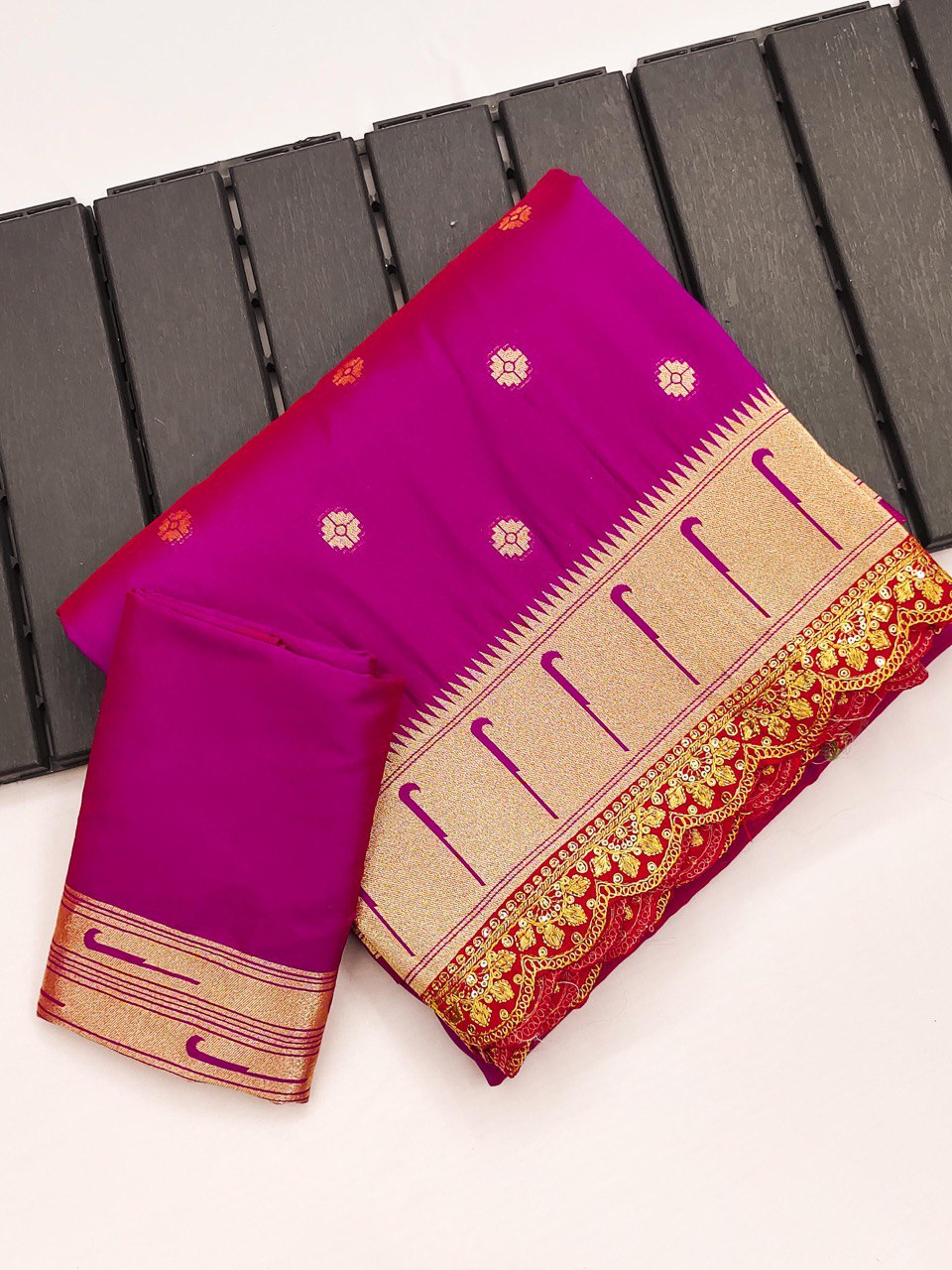 Fiza RubyPink Colored Pathani Silk Saree With Blouse