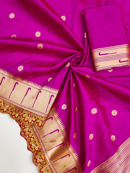 Fiza RubyPink Colored Pathani Silk Saree With Blouse