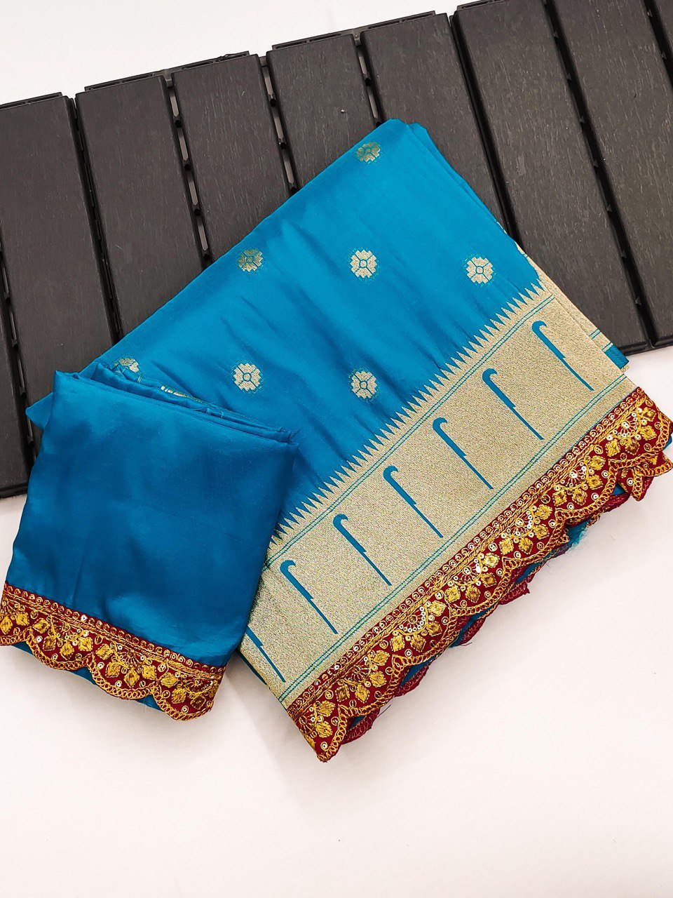 Fiza Blue Colored Pathani Silk Saree With Blouse