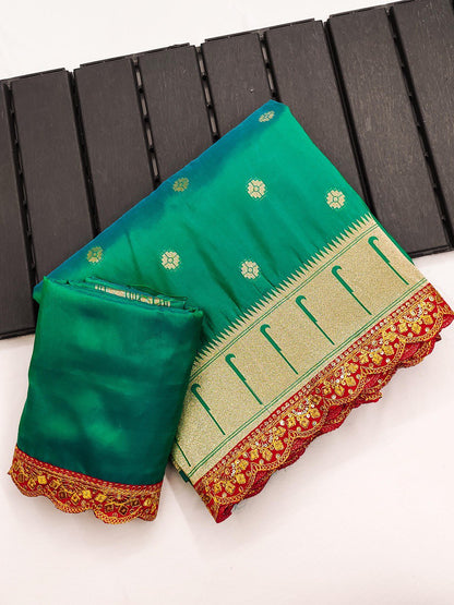 Fiza Green Colored Pathani Silk Saree With Blouse