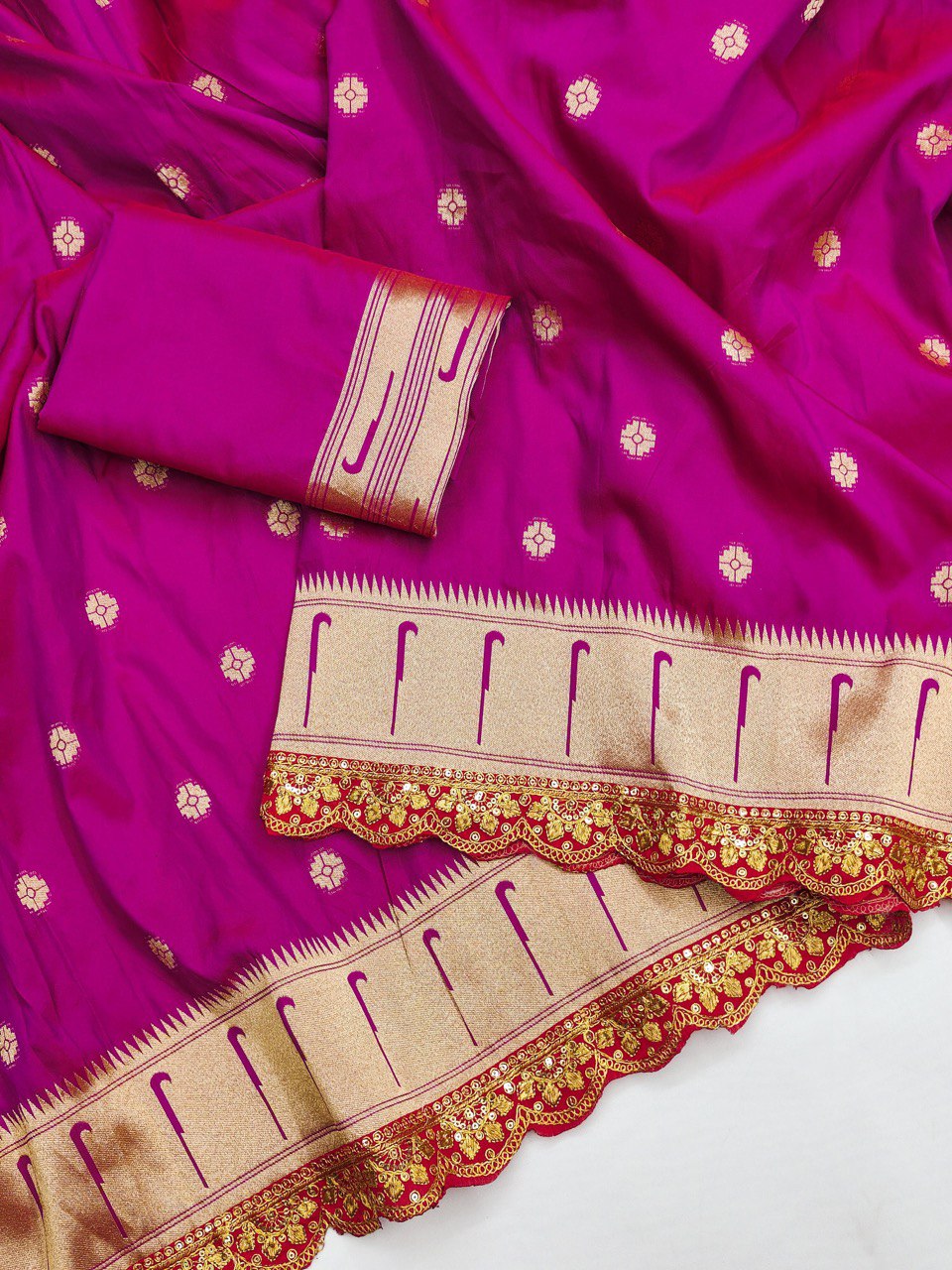 Fiza RubyPink Colored Pathani Silk Saree With Blouse