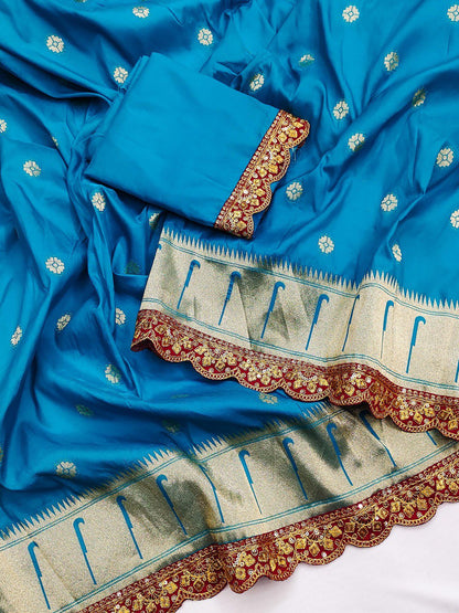 Fiza Blue Colored Pathani Silk Saree With Blouse