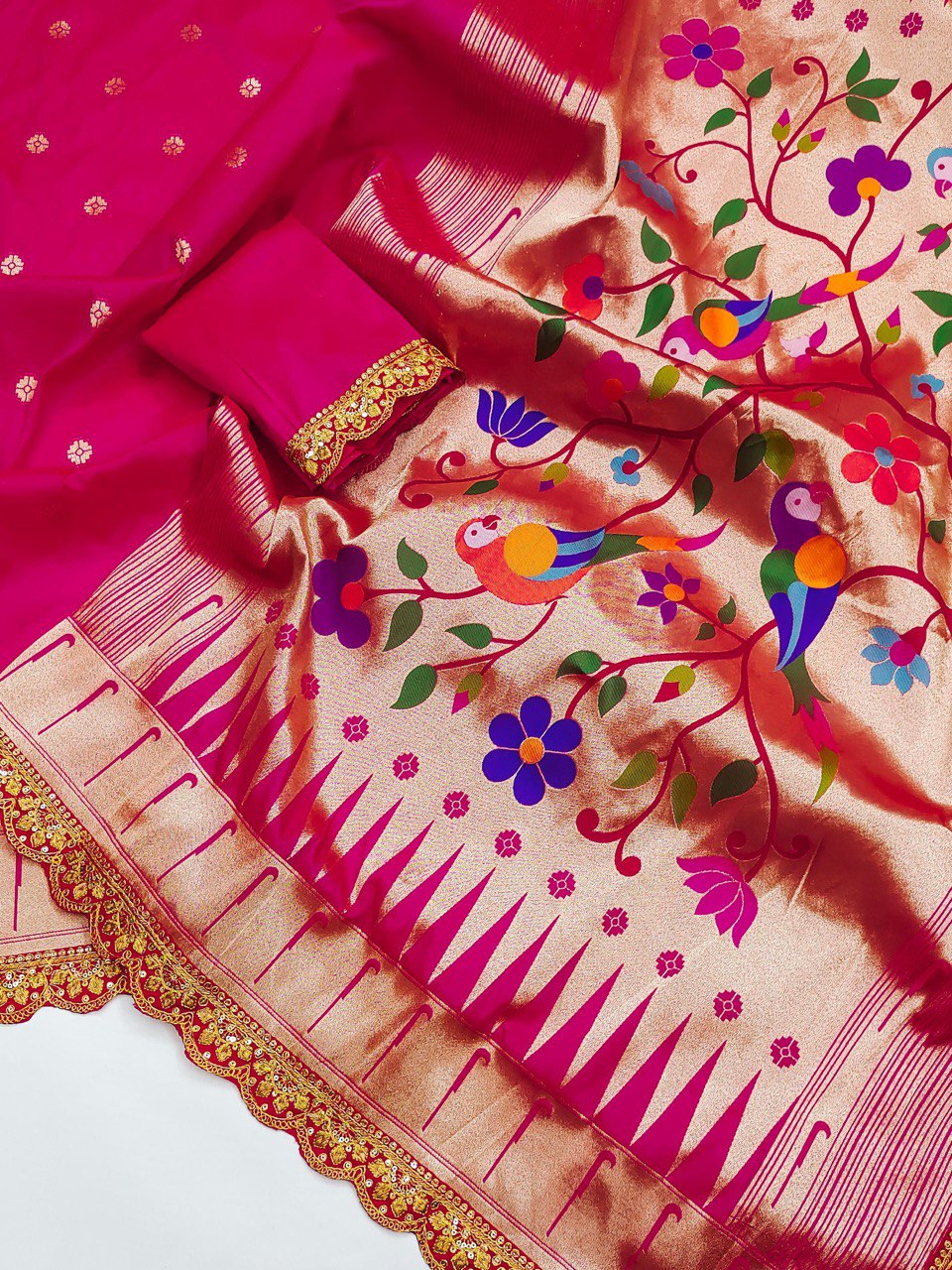 Fiza Pink Colored Pathani Silk Saree With Blouse