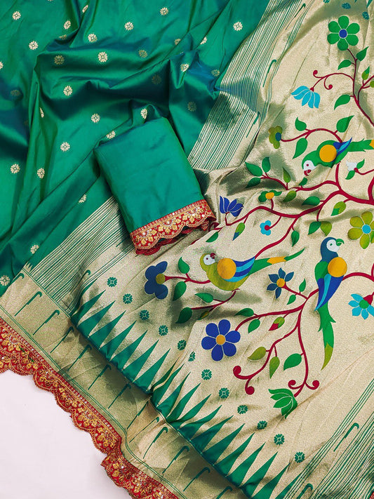 Fiza Green Colored Pathani Silk Saree With Blouse