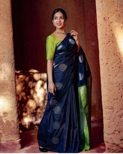 Panthi Navy-blue Soft Banarasi Silk Saree