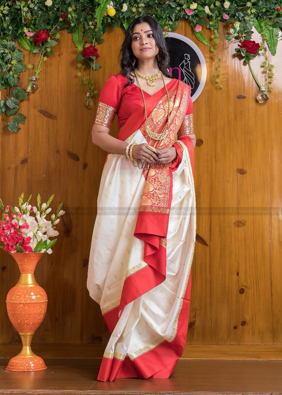 Rekha White Banarasi Silk Saree