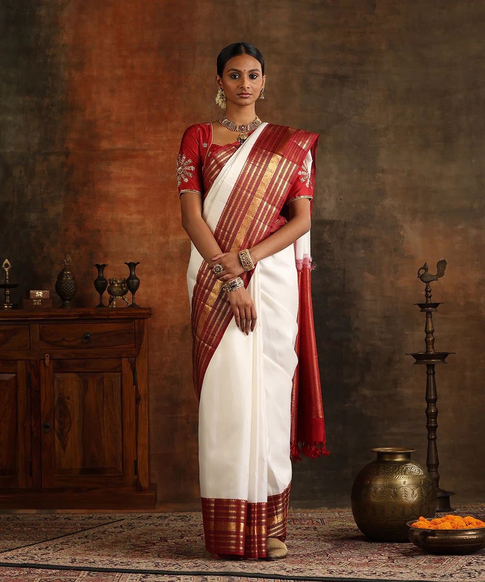 Rutu White Banarasi Silk Saree