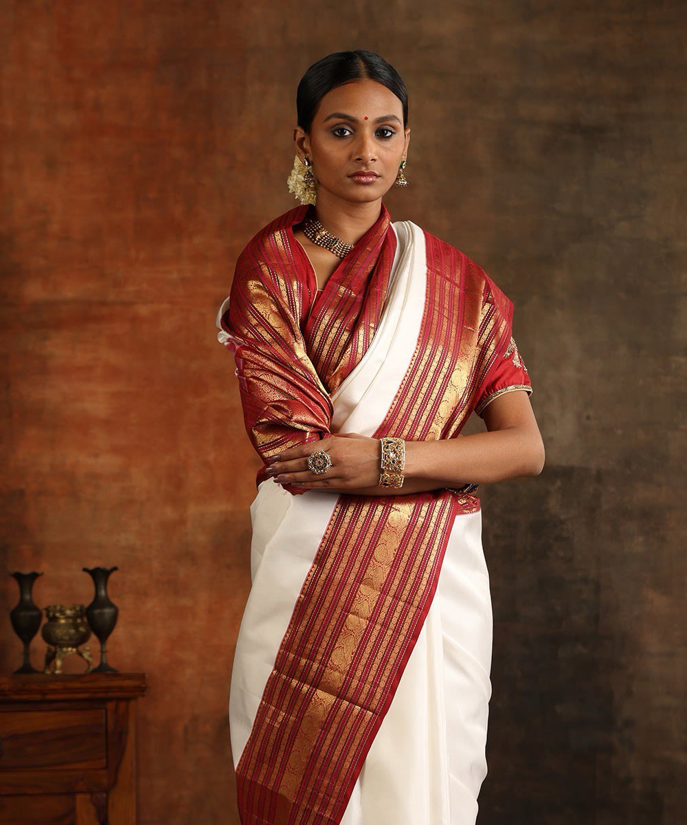 Rutu White Banarasi Silk Saree