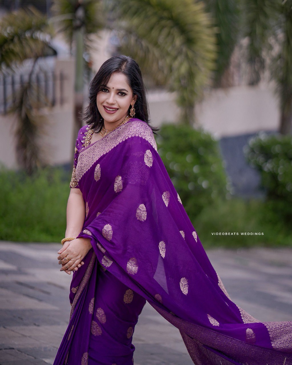 Veena Purple Banarasi Silk Saree